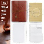 OMEYA Leather Journal Notebook, Refillable Writing Journal Diary Planner for Women Girls (Red Brown, A5-9.3''×6.3'')