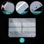 QiXin 30pcs Quartering A5 Binder Pocket no Zipper Clear Budget Planner Inserts Bulk Binder Organizer Cash Envelopes for Budgeting Waterproof PVC Loose Leaf Bags Card Sleeves for 6 Ring Notebook