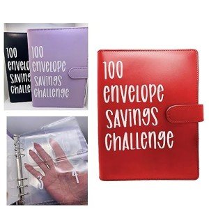 100 Envelope Challenge Binder | Easy and Fun Way to Save $5,050 - Savings Challenges Binder, Budget Binder with Cash Envelopes for Budgeting Planner & Saving Money (Red)