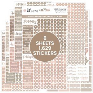 bloom daily planners Calendar Essentials Planner Stickers - 8 Sheets, 1629 Stickers Per Pack! - Color Coordinating Monthly Headings, Dates, Icons, Etc. - Aesthetic Boho