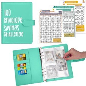 Ndsox 100 Envelopes Money Saving Challenge Binder, A5 Budget Binder with Cash Envelopes, Savings Challenges Book to Save 5,050, 10,000, 500, Budget Planner for Budgeting Binder Saving Money,MintGreen