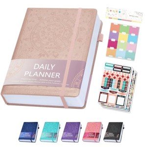 Ospelelf 2025 Leather Undated Daily Planner (5.5 x 8.5''), Weekly & Monthly Life Planner, Organizer Notebook & Productivity Journal. A5 Hardcover with Stickers(Rose Gold)