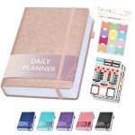 Ospelelf 2025 Leather Undated Daily Planner (5.5 x 8.5''), Weekly & Monthly Life Planner, Organizer Notebook & Productivity Journal. A5 Hardcover with Stickers(Rose Gold)