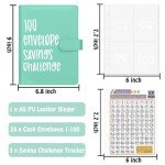 Ndsox 100 Envelopes Money Saving Challenge Binder, A5 Budget Binder with Cash Envelopes, Savings Challenges Book to Save 5,050, 10,000, 500, Budget Planner for Budgeting Binder Saving Money,MintGreen
