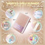 Ospelelf 2025 Leather Undated Daily Planner (5.5 x 8.5''), Weekly & Monthly Life Planner, Organizer Notebook & Productivity Journal. A5 Hardcover with Stickers(Rose Gold)