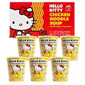 Hello Kitty Vegan Ramen Noodle Cup | 6 Pack Chicken Flavor | Premium Microwaveable Ramen Soup Mix, Asian Snacks