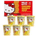 Hello Kitty Vegan Ramen Noodle Cup | 6 Pack Chicken Flavor | Premium Microwaveable Ramen Soup Mix, Asian Snacks