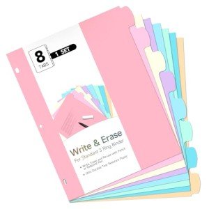 TQQBUU 8 Tab Write & Erase Binder Dividers with Tabs, 8 Tab Durable Plastic Dividers for 3 Ring Binder Letter Size, Binder Tabs for Organizers, School Office Home Supplies, Pastel (1 Set)