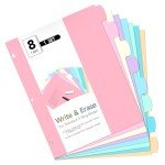 TQQBUU 8 Tab Write & Erase Binder Dividers with Tabs, 8 Tab Durable Plastic Dividers for 3 Ring Binder Letter Size, Binder Tabs for Organizers, School Office Home Supplies, Pastel (1 Set)