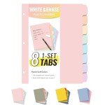 Sooez 8-Tab Durable Plastic Write & Erase Big Tab Dividers for 3 Ring Binder, Aesthetic Cute Pastel Binder Dividers for Student, Teacher, Office, Home Organizers, 1 Set, Pastel