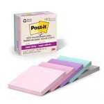 Post-it 100% Recycled Paper Super Sticky Notes, 2X The Sticking Power, 3x3 in, 5 Pads, 70 Sheets/Pad, Wanderlust Pastels Collection (654R-5SSNRP)