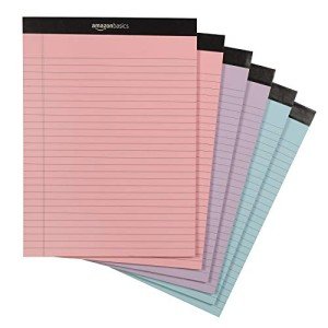 Amazon Basics Wide Ruled 8.5 x 11.75-Inch 50 Sheet Perforated Lined Writing Note Pads, Pack of 6, 300 Count, Multicolor