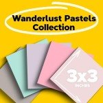 Post-it 100% Recycled Paper Super Sticky Notes, 2X The Sticking Power, 3x3 in, 5 Pads, 70 Sheets/Pad, Wanderlust Pastels Collection (654R-5SSNRP)