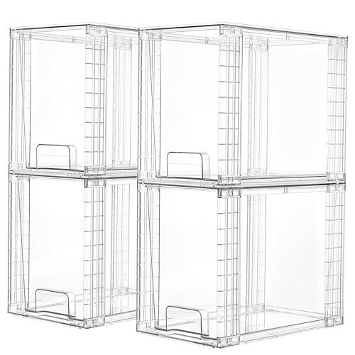 Clear stackable storage drawers with pull-out handles