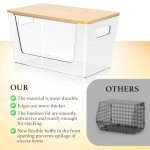 Stackable Clear Storage Bins with Bamboo Lids - 6 Pack