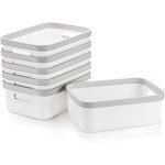 Set of 6 White Plastic Storage Bins with Handles