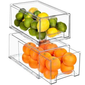 Clear Stackable Fridge Organizer Bins (2 Pack)