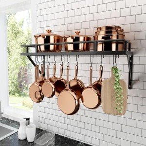 KES 30-Inch Wall-Mounted Kitchen Pot Rack with 12 Hooks, Matte Black