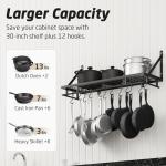 KES 30-Inch Wall-Mounted Kitchen Pot Rack with 12 Hooks, Matte Black