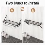 KES 30-Inch Wall-Mounted Kitchen Pot Rack with 12 Hooks, Matte Black