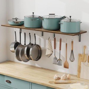 Wall-Mounted Wooden Pot Pan Rack Set of 2