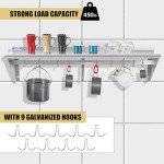 Stainless Steel Wall-Mounted Shelf with 9 Hooks