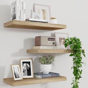 Set of 3 Rustic Black Floating Wall Shelves