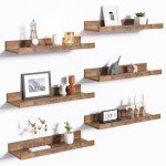 Set of 6 Brown Floating Wall Shelves