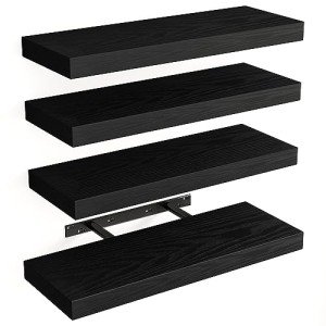 Black Rustic Floating Wall Shelves - Set of 4