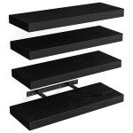 Black Rustic Floating Wall Shelves - Set of 4