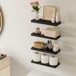 Black Rustic Floating Wall Shelves - Set of 4