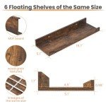 Set of 6 Brown Floating Wall Shelves