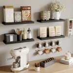 Black Rustic Floating Wall Shelves - Set of 4