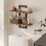 2-Tier Floating Wall Shelf Set - Rustic Brown & Black