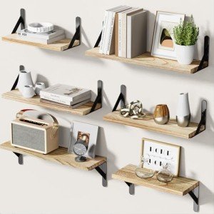 Set of 6 Rustic Wood Floating Wall Shelves