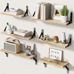 Set of 6 Rustic Wood Floating Wall Shelves
