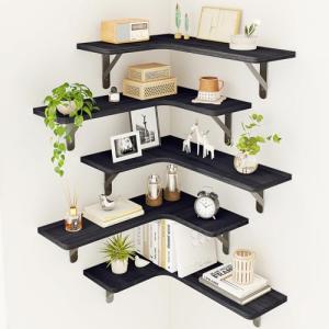 Set of 5 Rustic Corner Floating Shelves