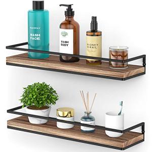 Rustic Wood Wall Mounted Floating Shelves Set of 2