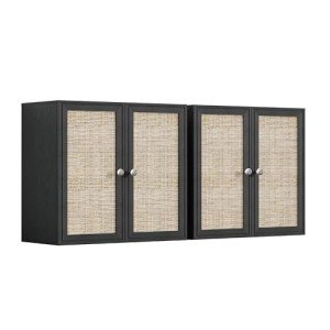 NEWOWNDS Wall Cabinet Storage-Rattan Laundry Cabinet, Kitchen Wall Mounted Cabinet with Adjustable Shelves for Laundry Room, Kitchen,Dining Room,Bathroom 24INCH X 2PCS, Black