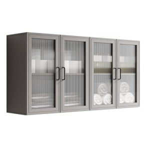 FIMELLO Wall Cabinet, Acrylic Glass Wall Mounted Storage Cabinets， Medicine Cabinet for Kitchen Garage Laundry, Grey, Set of 2