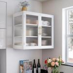 NEWOWNDS Wall-Mounted Bathroom Cabinet with Glass Door & Adjustable Shelves, Floating Storage for Kitchen & Laundry, White