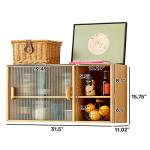 HollyHOME Bamboo Wall Mounted Kitchen Pantry Sideboard with 2 Sliding Door, Freestanding Wall Storage Cabinet with Shelf for Bottle, Dish, Bowl, Console Dining Cupboard, Burlywood