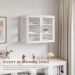NEWOWNDS Wall-Mounted Bathroom Cabinet with Glass Door & Adjustable Shelves, Floating Storage for Kitchen & Laundry, White
