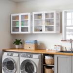 NEWOWNDS Wall-Mounted Bathroom Cabinet with Glass Door & Adjustable Shelves, Floating Storage for Kitchen & Laundry, White