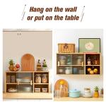 HollyHOME Bamboo Wall Mounted Kitchen Pantry Sideboard with 2 Sliding Door, Freestanding Wall Storage Cabinet with Shelf for Bottle, Dish, Bowl, Console Dining Cupboard, Burlywood