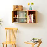 HollyHOME Bamboo Wall Mounted Kitchen Pantry Sideboard with 2 Sliding Door, Freestanding Wall Storage Cabinet with Shelf for Bottle, Dish, Bowl, Console Dining Cupboard, Burlywood