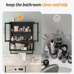 Qiaoxuan Bathroom Wall Cabinet, Over The Toilet Space Saver Storage Cabinet, Medicine Cabinet with 2 Glass Door and Towel Bar, Metal Wall Mounted Cabinet for Bathroom Laundry Room Kitchen