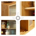 HollyHOME Bamboo Wall Mounted Kitchen Pantry Sideboard with 2 Sliding Door, Freestanding Wall Storage Cabinet with Shelf for Bottle, Dish, Bowl, Console Dining Cupboard, Burlywood