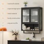 Qiaoxuan Bathroom Wall Cabinet, Over The Toilet Space Saver Storage Cabinet, Medicine Cabinet with 2 Glass Door and Towel Bar, Metal Wall Mounted Cabinet for Bathroom Laundry Room Kitchen