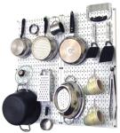 Wall Control Kitchen Pegboard Organizer Pots and Pans Storage Rack Organization Kit with White Pegboard and White Accessories